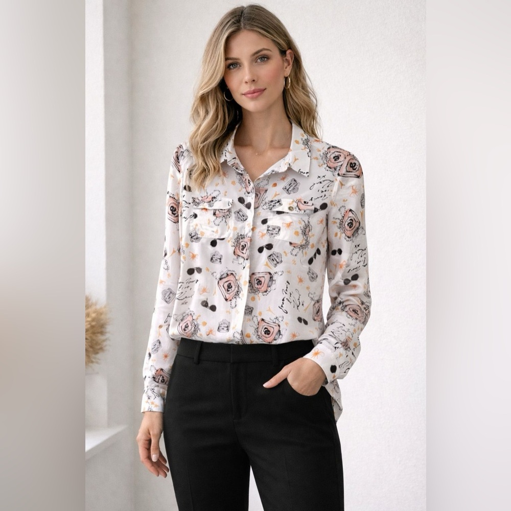 Karl Lagerfeld Signature Print Women's Button Down Blouse